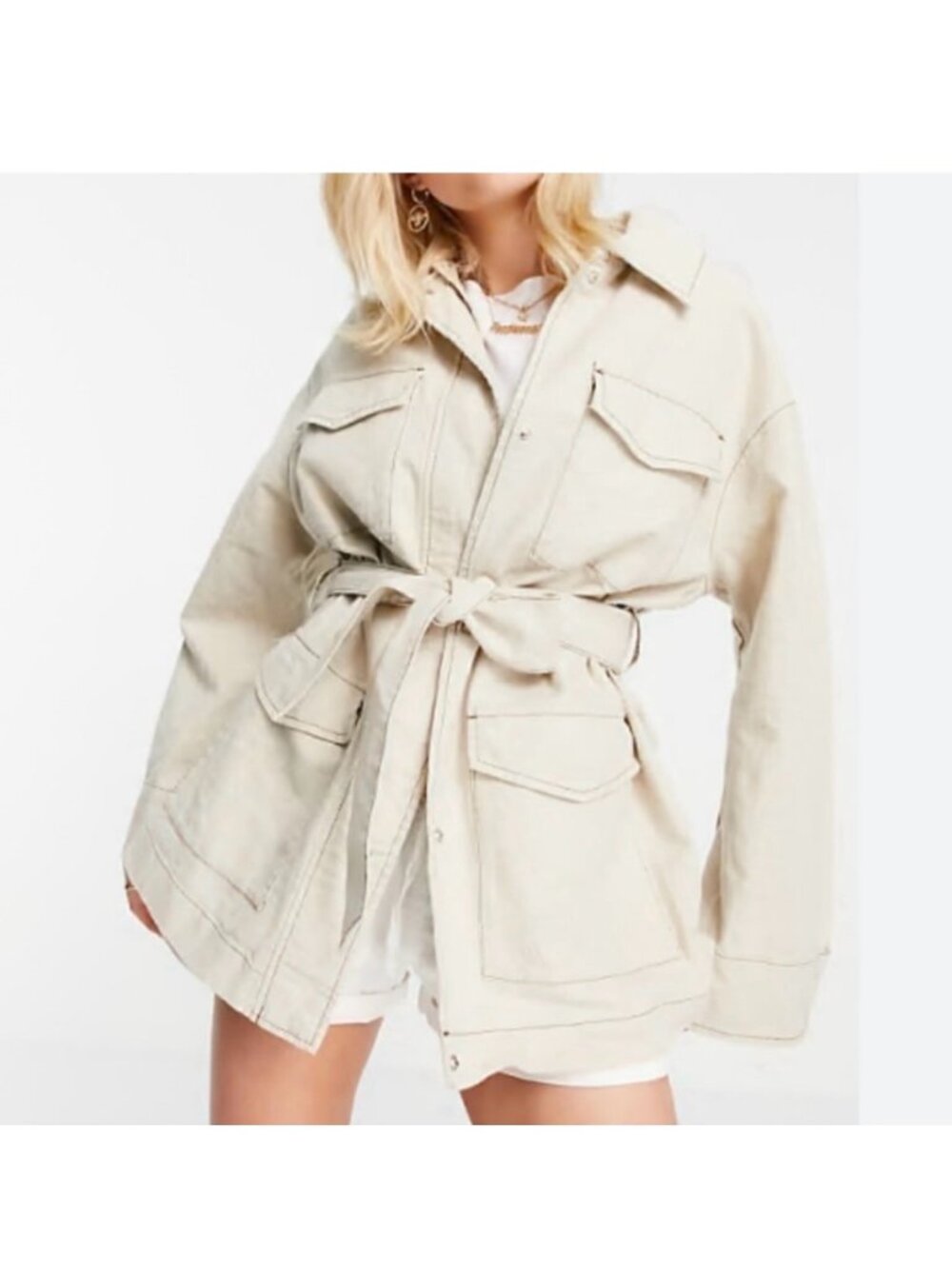 ASOS Taupe Utility Jacket With Tie Belt